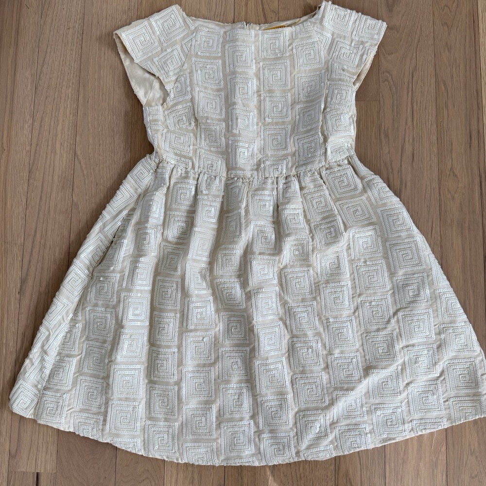 Alice + Olivia Sequin Geometric Baby Doll Dress Silk Ivory Size Small